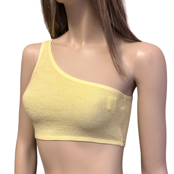 ZARA Crop Top Tank Shirt Cotton Blend Micro Terry One Shoulder Leisure Bra - Picture 2 of 11